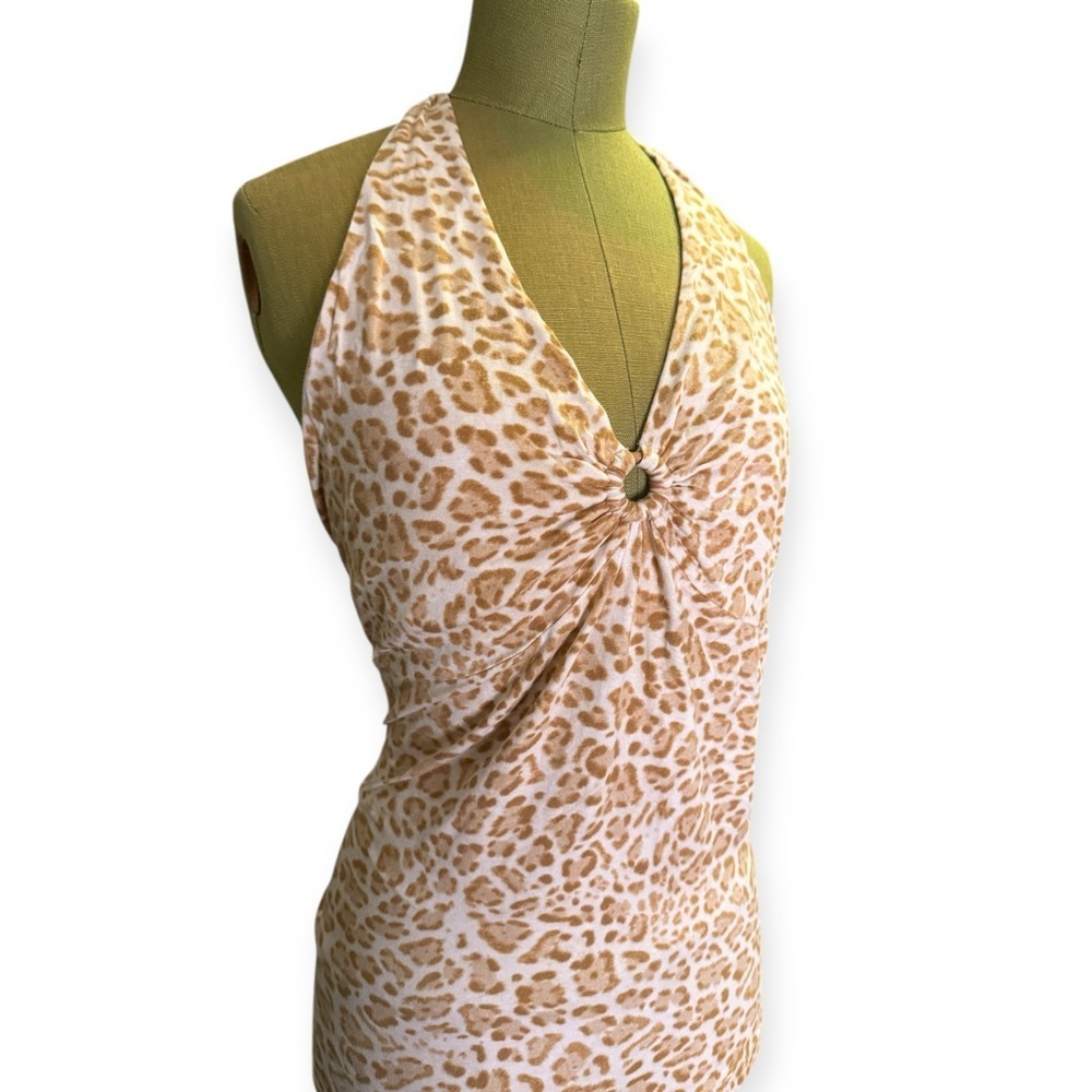 New York & Company Leopard Print Halter Top - Tan and Cream